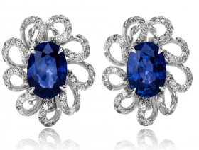 Blue Sapphire &amp; Diamond Floral Earrings