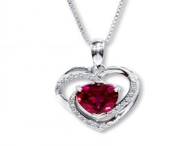 Sterling Silver Heart Pendant with Red Ruby