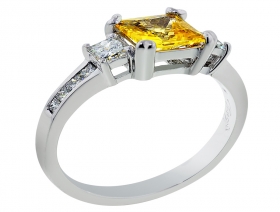 Yellow Sapphire &amp; Diamond White Gold Ring